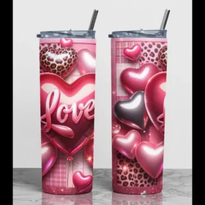 3D Leopard Balloons Digital Wrap Tumbler Wrap, Skinny Tumbler PNG, Sublimation Design For Valentines